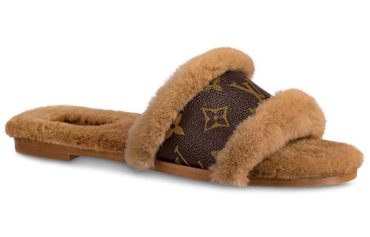 Order 路易威登 Lock It 棕色貂毛女士拖鞋