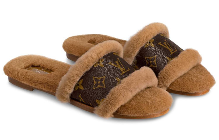 Lookbook 路易威登 Lock It 棕色貂毛女士拖鞋