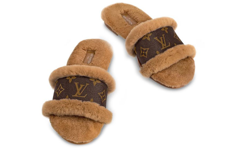 Shop 路易威登 Lock It 棕色貂毛女士拖鞋