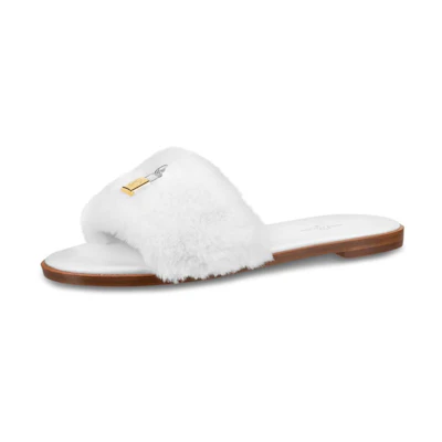 (W) LV Lock It Slide 'Faux Fur White'