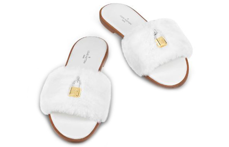 Shop (W) Louis Vuitton Lock It Slide 'Bulu Tiruan Putih' 1A4Y3K