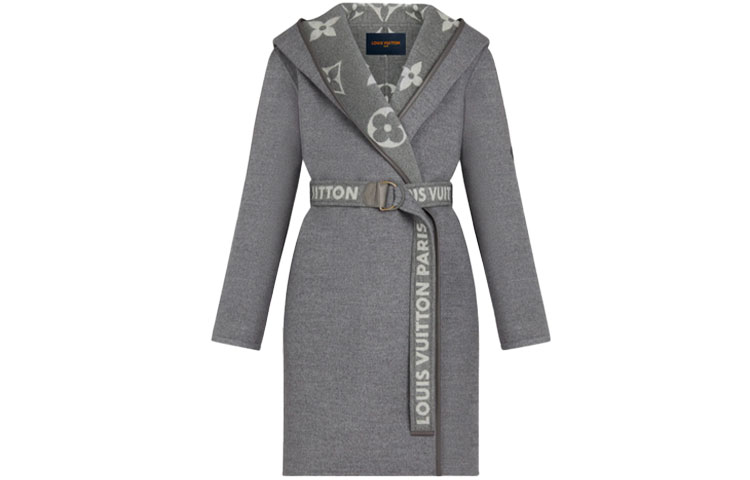 (Women) LOUIS VUITTON Logo Belt Reversible Hooded Wrap Coat Women’s Grey. 1A945Q