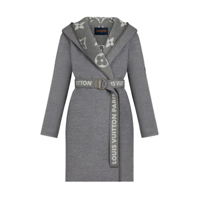 (Women) LOUIS VUITTON Logo Belt Reversible Hooded Wrap Coat Women’s Grey. 1A945Q