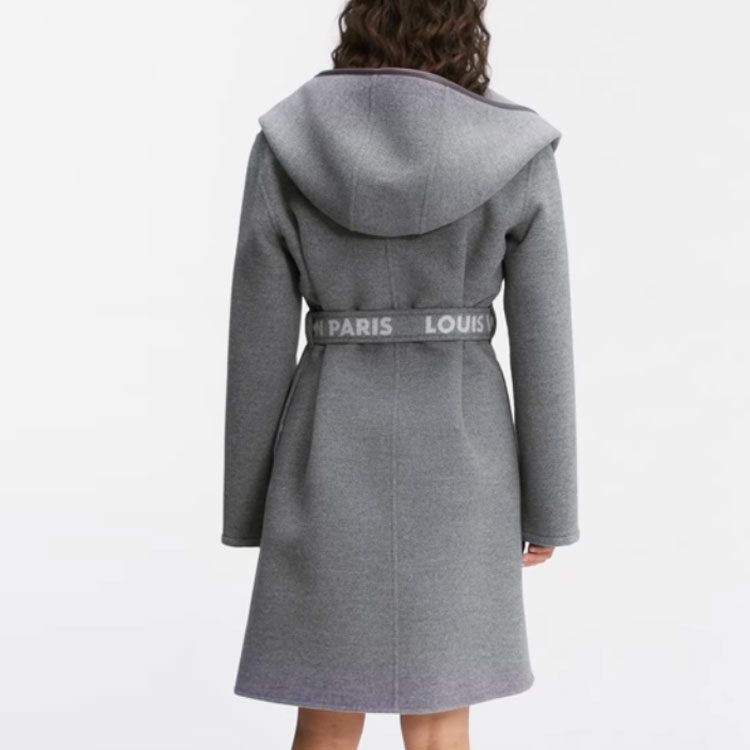 Details for (Women) LOUIS VUITTON Logo Belt Reversible Hooded Wrap Coat Women’s Grey. 1A945Q