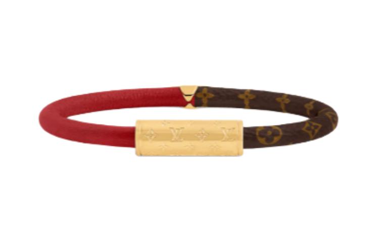 (Women) LOUIS VUITTON Logo Calfskin Bracelet  Red/Brown. M8277E