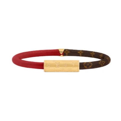 (Women) LOUIS VUITTON Logo Calfskin Bracelet Red/Brown. M8277E
