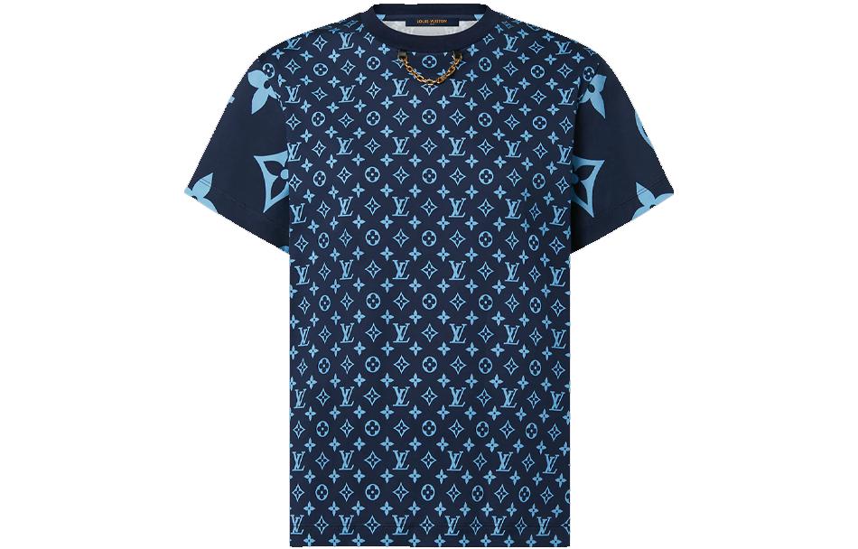 (Women) LOUIS VUITTON Logo Chain Print Crewneck T-Shirt Blue Women FW22 Casual Tee 1AA9WA