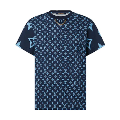 (Women) LOUIS VUITTON Logo Chain Print Crewneck T-Shirt Blue Women FW22 Casual Tee 1AA9WA