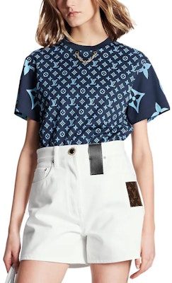 (W) 路易威登 女裝藍色Logo鏈條印花圓領上衣 FW22 休閒T恤 1AA9WA Purchase (W) 路易威登 女裝藍色Logo鏈條印花圓領上衣 FW22 休閒T恤 1AA9WA