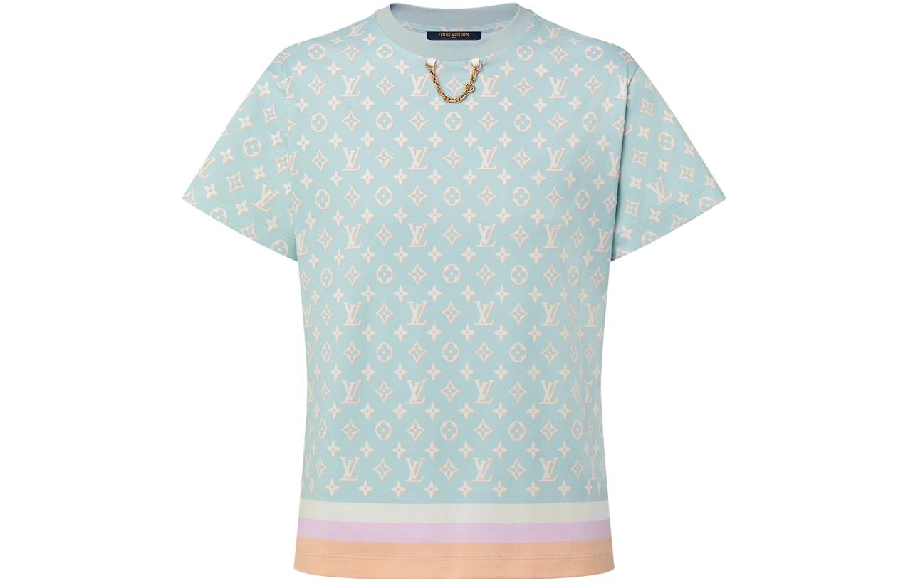 Buy (Women) LOUIS VUITTON Logo Chain Print T-Shirt Women Mint Blue FW23 Collection. 1ABYI2