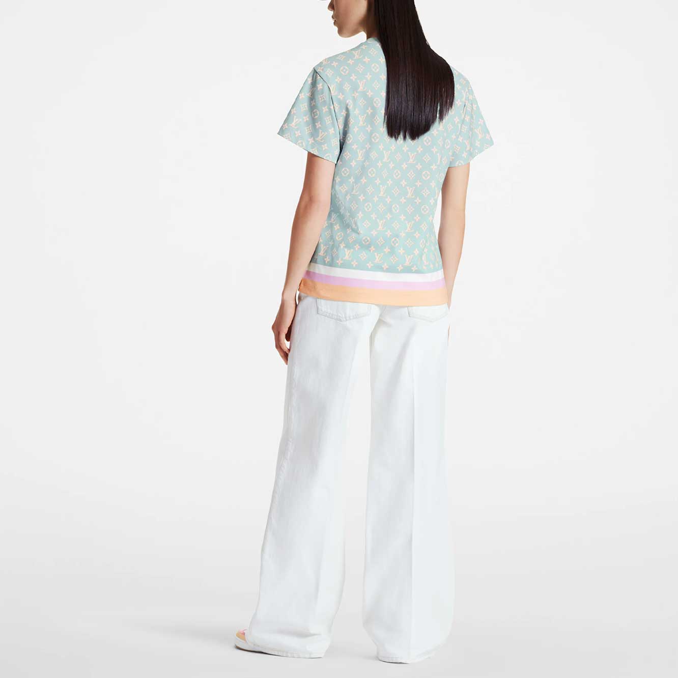 Purchase (Women) LOUIS VUITTON Logo Chain Print T-Shirt Women Mint Blue FW23 Collection. 1ABYI2