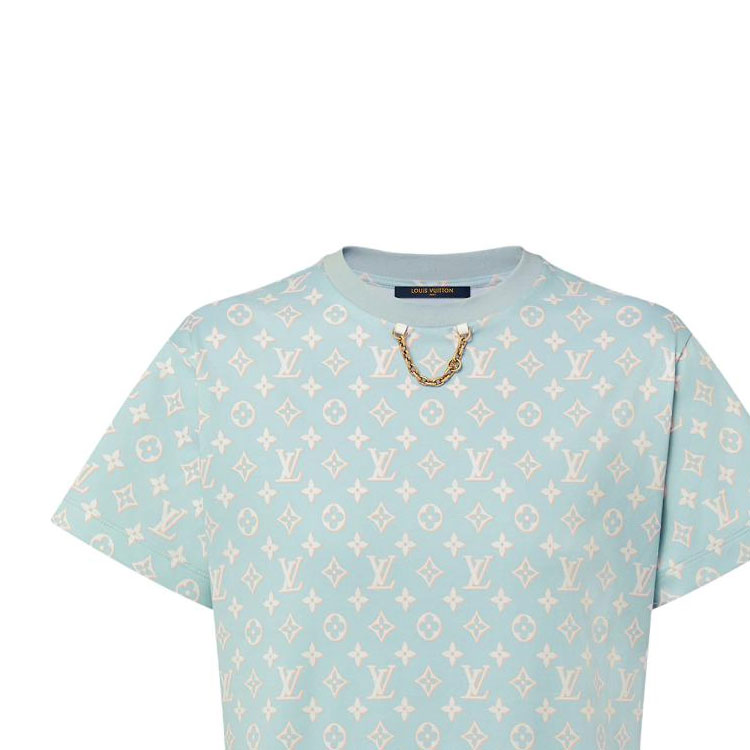 Sizing (Women) LOUIS VUITTON Logo Chain Print T-Shirt Women Mint Blue FW23 Collection. 1ABYI2