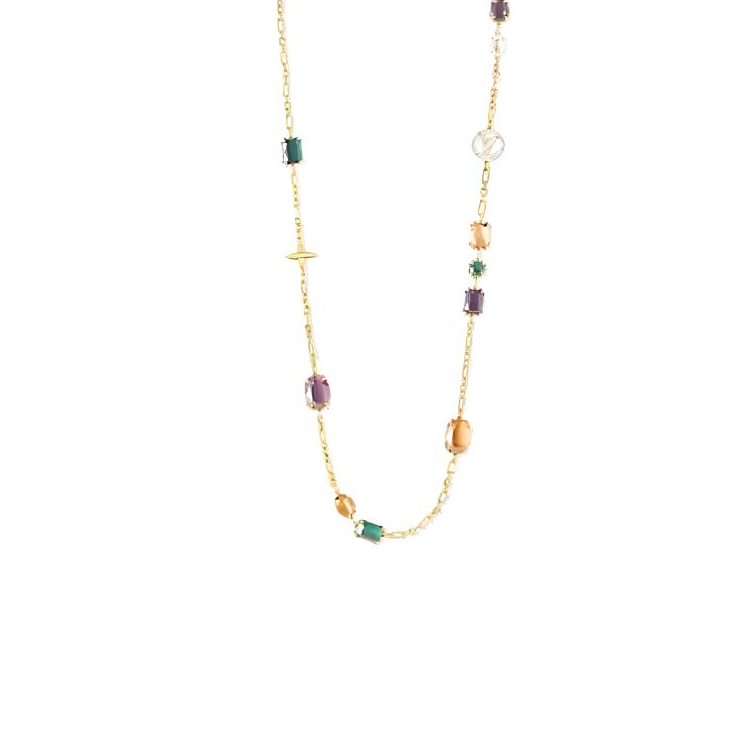 (Women) LOUIS VUITTON Logo Design Cubic Zirconia Gold Metal Necklace for Women. M02886