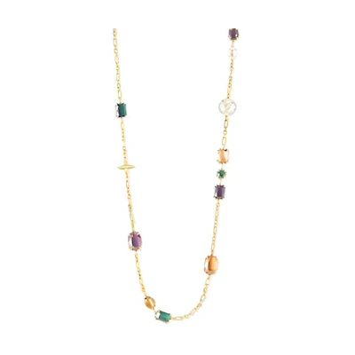 (Women) LOUIS VUITTON Logo Design Cubic Zirconia Gold Metal Necklace for Women. M02886