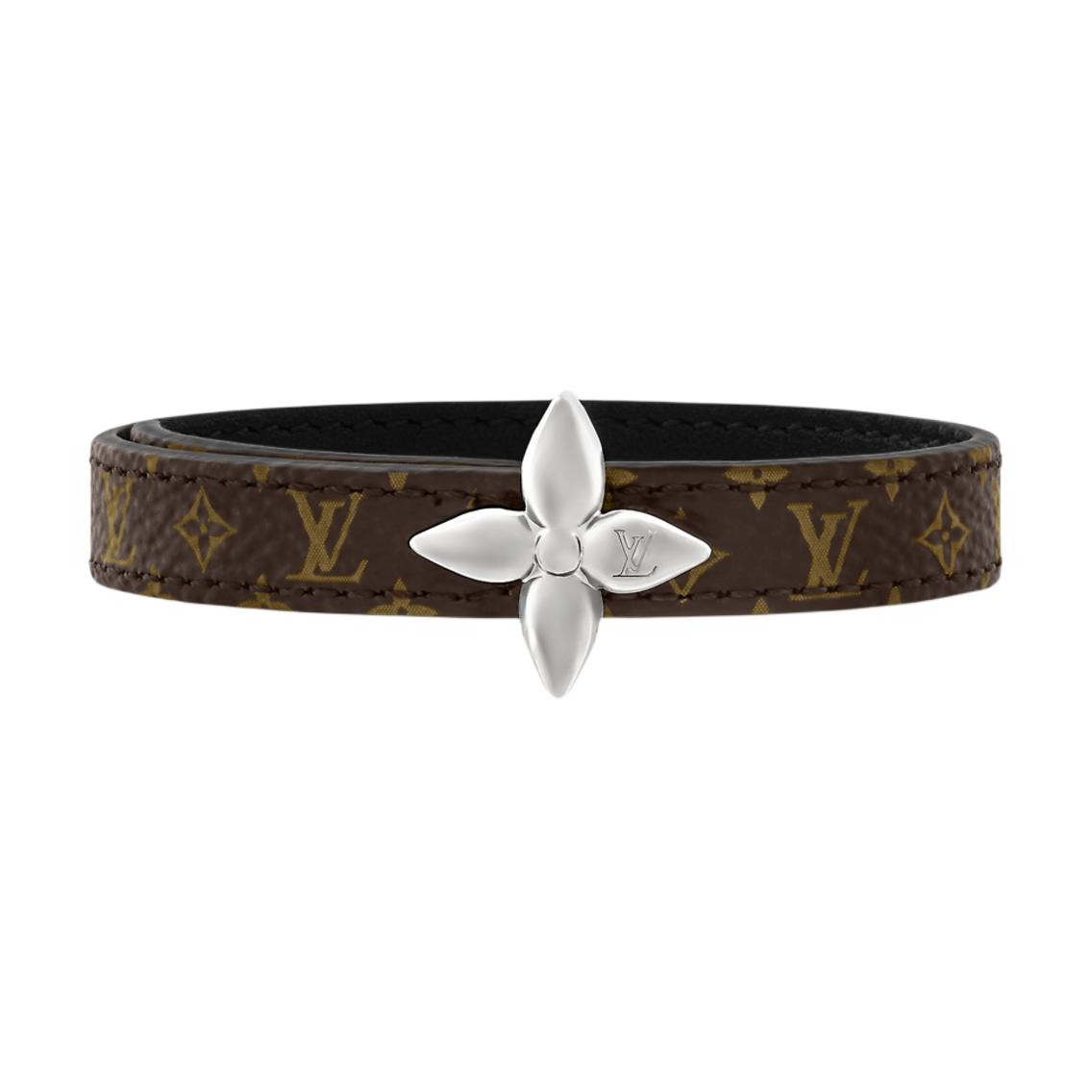 (Women) Louis Vuitton Logo Design Leather Metal Bracelet Women’s Brown. M4187