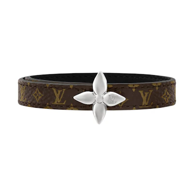(Women) Louis Vuitton Logo Design Leather Metal Bracelet Brown M4187E