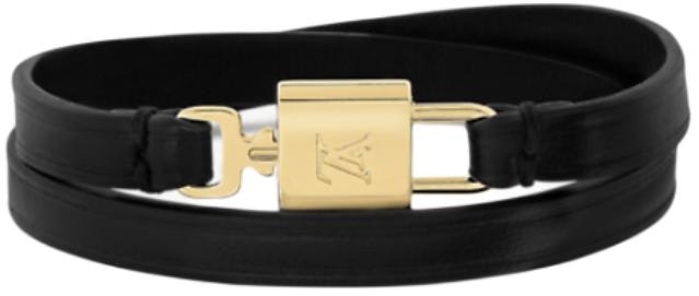women-louis-vuitton-logo-design-leather-metal-bracelet-black-m4206