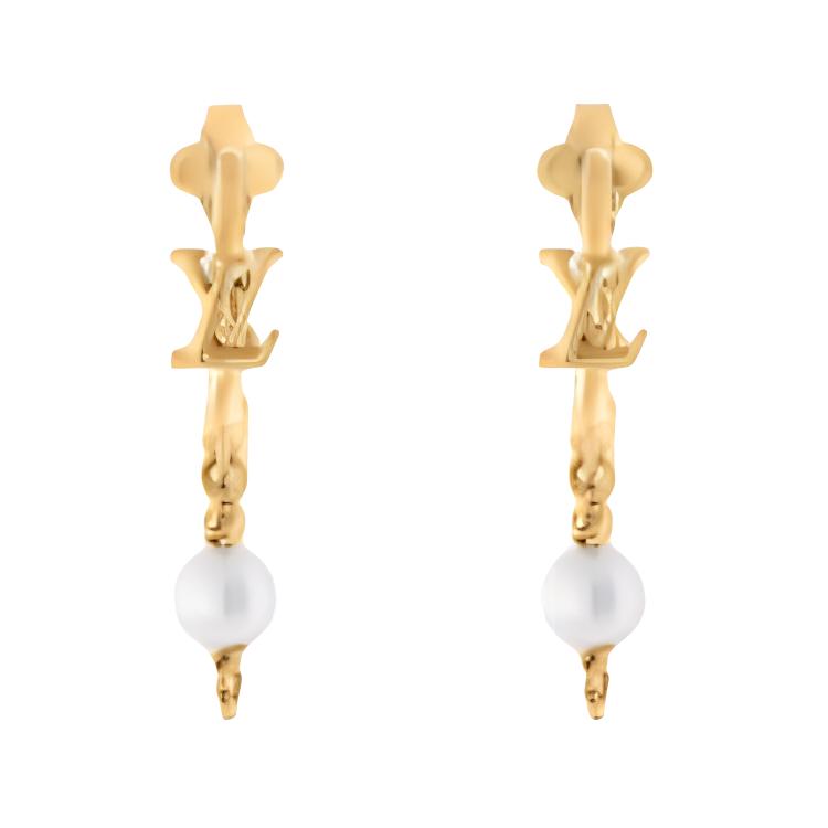 (Women) Louis Vuitton Logo Design Metal Resin Bead Earrings  Gold M02819