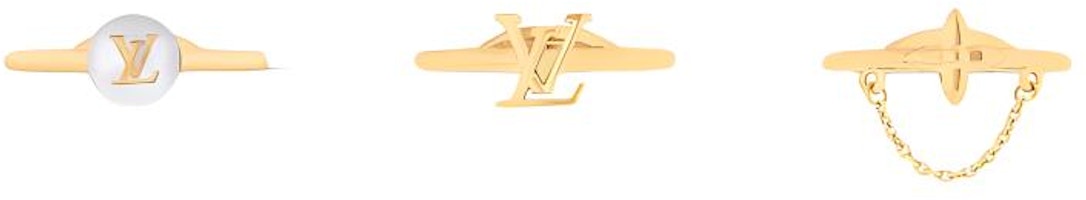 (Women) Louis Vuitton Logo Design Metal Resin Bead Ring Gold Color M1693S (Women) Louis Vuitton Logo Design Metal Resin Bead Ring Gold Color M1693S