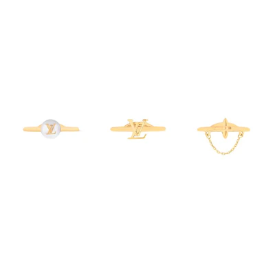 (Women) Louis Vuitton Logo Design Metal Resin Bead Ring Gold Color M1693S