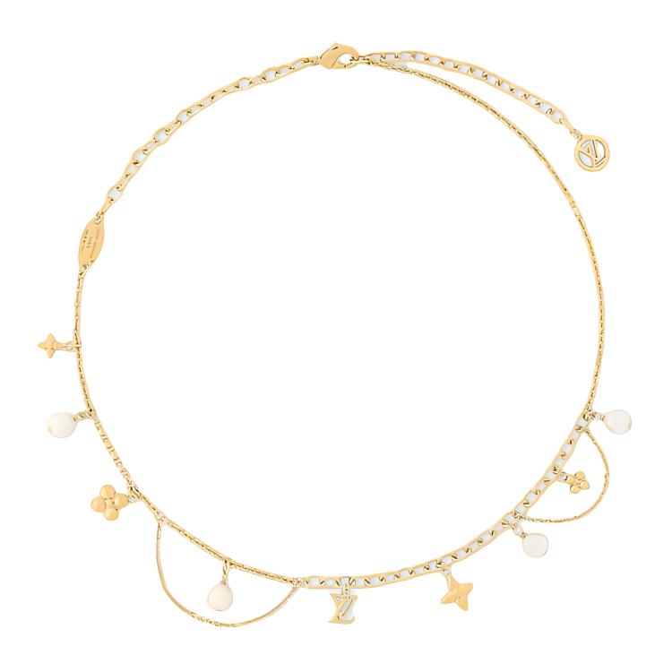 Lookbook (W) 루이 비통 로고 메탈 레진 비즈 목걸이 골드 액세서리. M02642