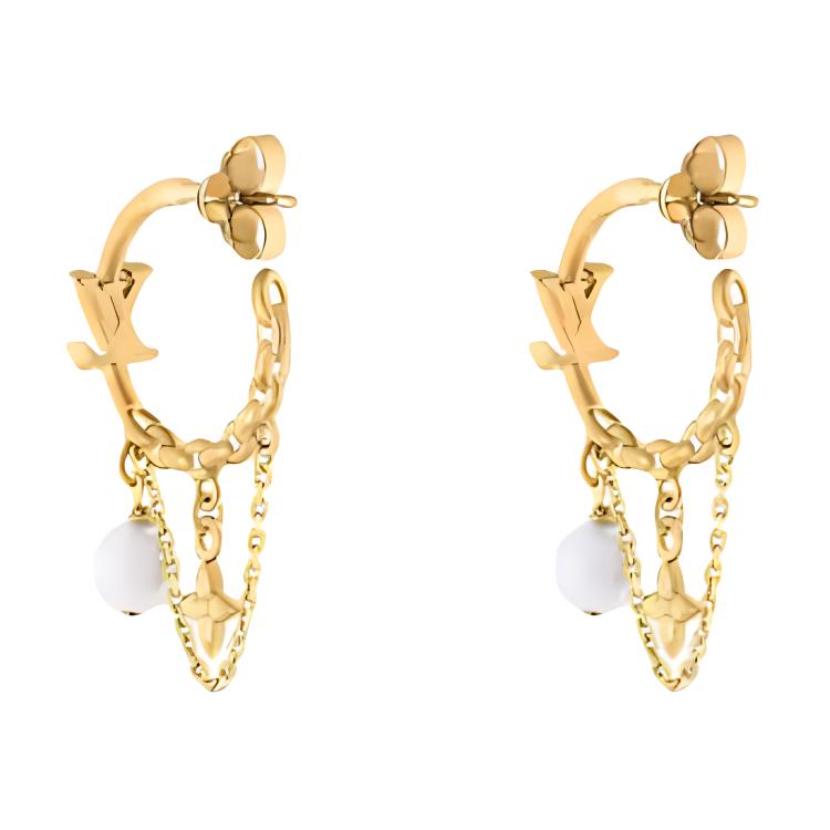 (Women) Louis Vuitton Logo Design Metal Resin Bead Earrings  Gold M02819 圖 3