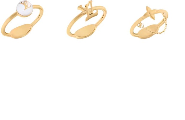 (Women) Louis Vuitton Logo Design Metal Resin Bead Ring Gold for Women M1693M Lookbook (Women) Louis Vuitton Logo Design Metal Resin Bead Ring Gold for Women M1693M