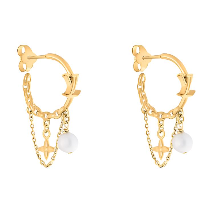 (Women) Louis Vuitton Logo Design Metal Resin Bead Earrings  Gold M02819 圖 4