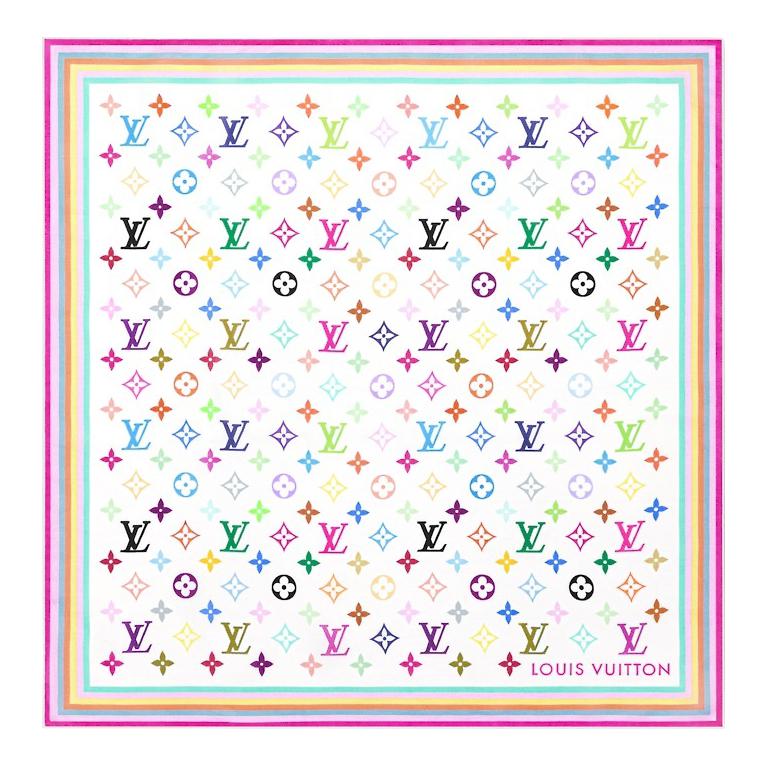 (Women) Louis Vuitton Logo Design Silk Cotton Scarf  White M96205