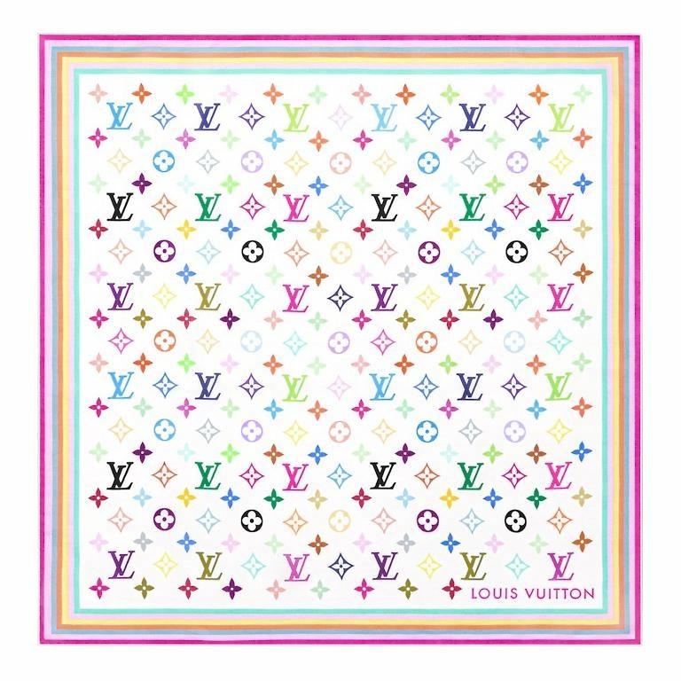(Women) Louis Vuitton Logo Design Silk Cotton Scarf  White M96205 圖 2
