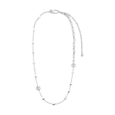 (Women) LOUIS VUITTON Logo Design Silver Necklace with Metal and Glass Beads for Women. M02516