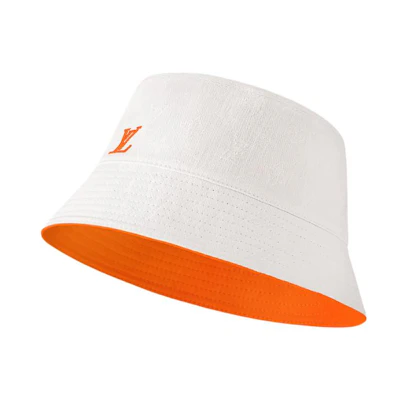 (Women) LOUIS VUITTON Logo Embroidered Cotton Orange Bucket Hat for Women. m7391l