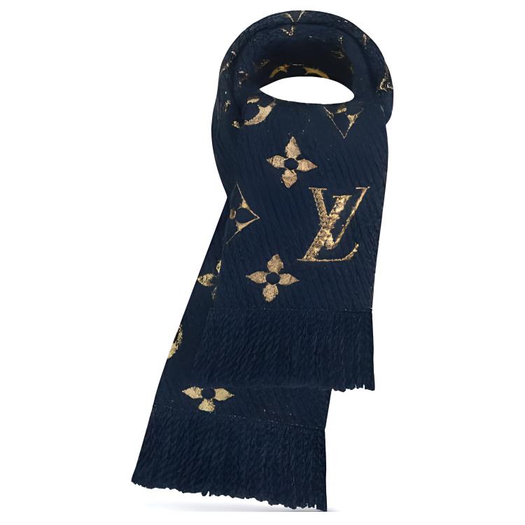 (Women) LOUIS VUITTON Logo Embroidered Warm Knit Scarf Blue  Edition M70815