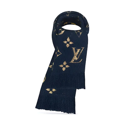 (Women) LOUIS VUITTON Logo Embroidered Warm Knit Scarf Blue Edition M70815