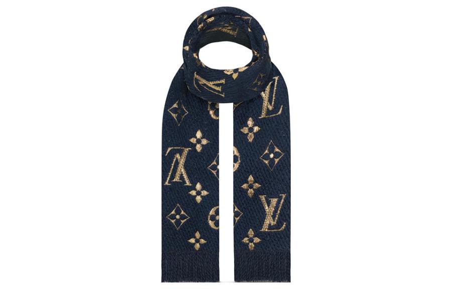 (Women) LOUIS VUITTON Logo Embroidered Warm Knit Scarf Blue  Edition M70815 圖 3
