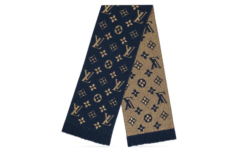 (Women) LOUIS VUITTON Logo Embroidered Warm Knit Scarf Blue  Edition M70815 圖 4