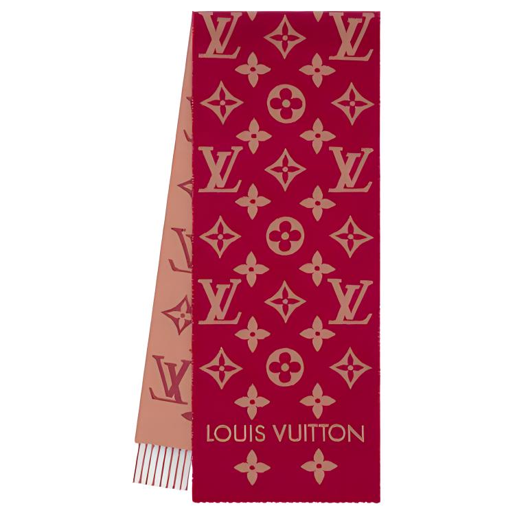 (Women) Louis Vuitton Logo Jacquard Fringe Scarf Red -  Accessories M79502