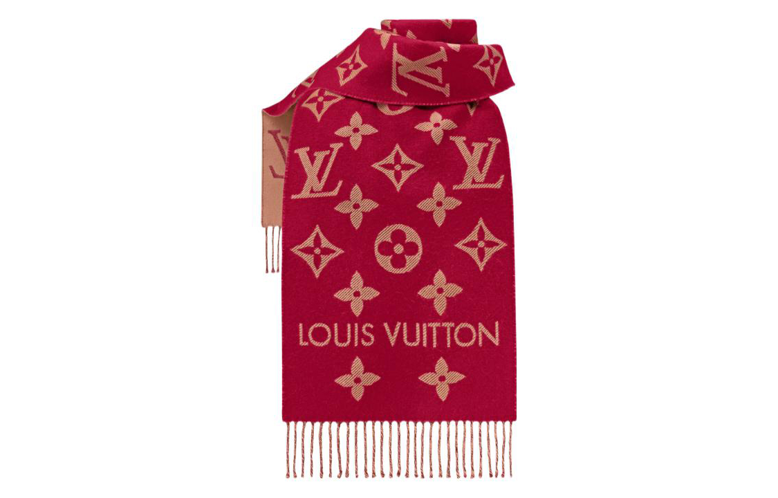 (Women) Louis Vuitton Logo Jacquard Fringe Scarf Red -  Accessories M79502 圖 3