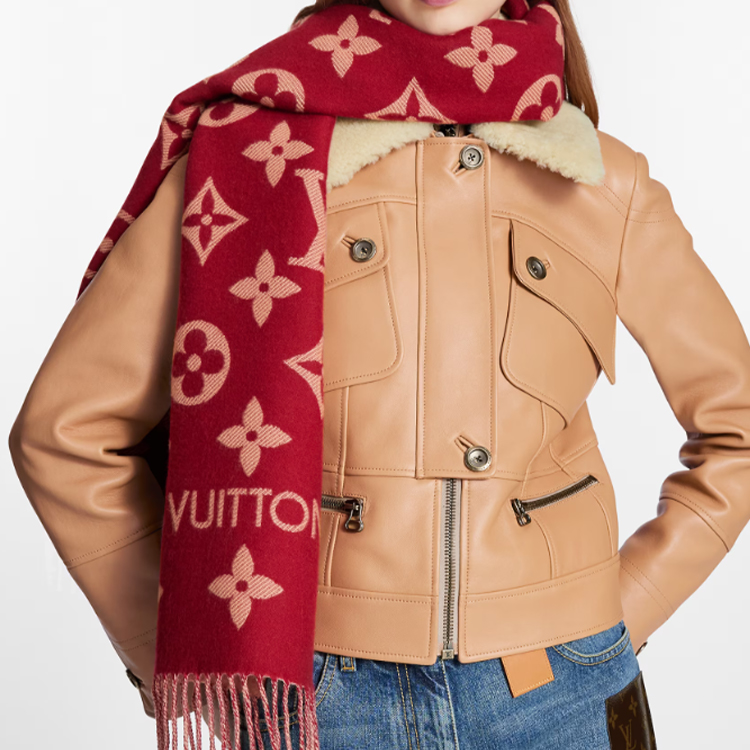 (Women) Louis Vuitton Logo Jacquard Fringe Scarf Red -  Accessories M79502 圖 4