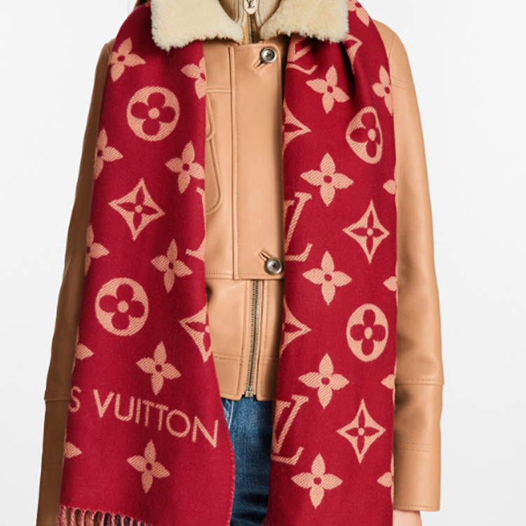 (Women) Louis Vuitton Logo Jacquard Fringe Scarf Red -  Accessories M79502 圖 5