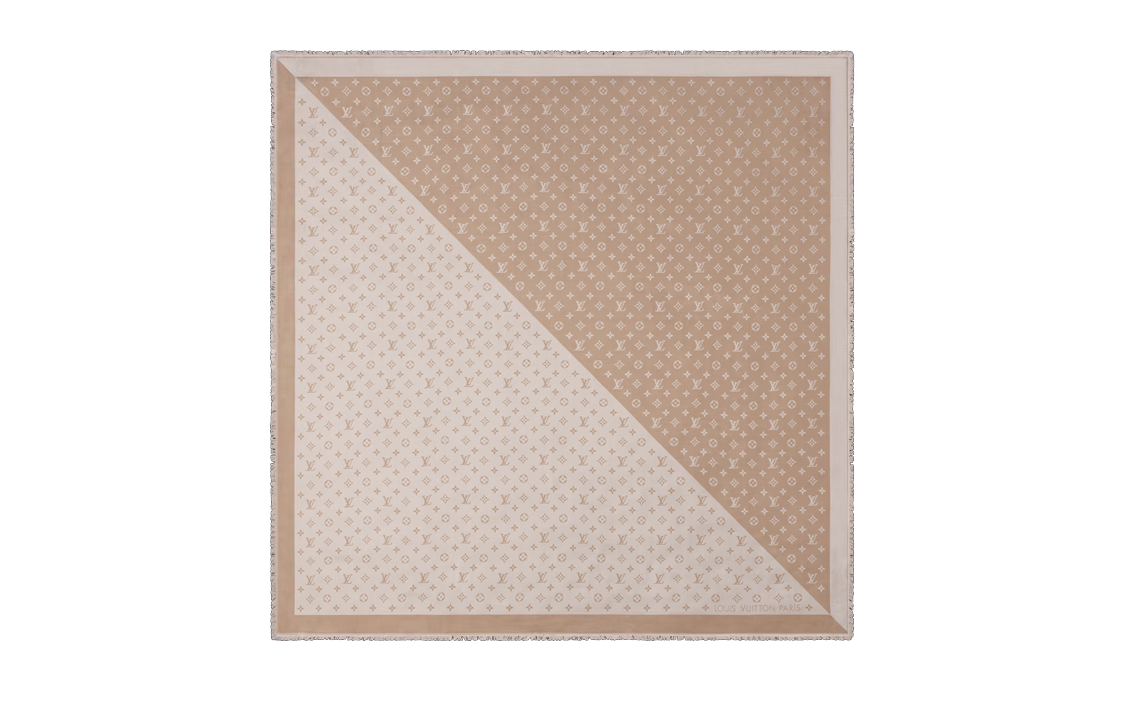 (Women) LOUIS VUITTON Logo Letter Silk Scarf Beige for Women M79389