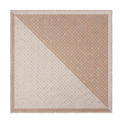 (Women) LOUIS VUITTON Logo Letter Silk Scarf Beige for Women M79389