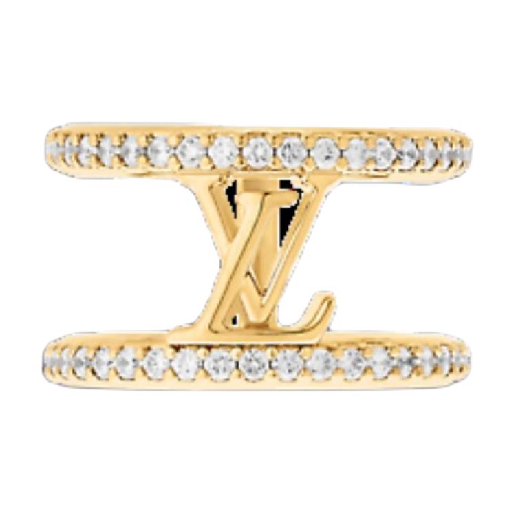 (Women) LOUIS VUITTON Logo Letter Style Crystal Ring Gold for Women. M1463S
