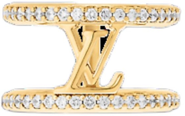 (W) Cincin Emas Louis Vuitton Wanita Gaya Huruf Logo dengan Kristal. M1463S Order (W) Cincin Emas Louis Vuitton Wanita Gaya Huruf Logo dengan Kristal. M1463S
