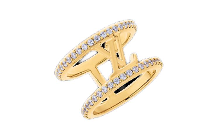 Lookbook (W) Cincin Emas Louis Vuitton Wanita Gaya Huruf Logo dengan Kristal. M1463S