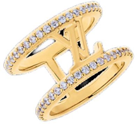 (W) Cincin Emas Louis Vuitton Wanita Gaya Huruf Logo dengan Kristal. M1463S Lookbook (W) Cincin Emas Louis Vuitton Wanita Gaya Huruf Logo dengan Kristal. M1463S