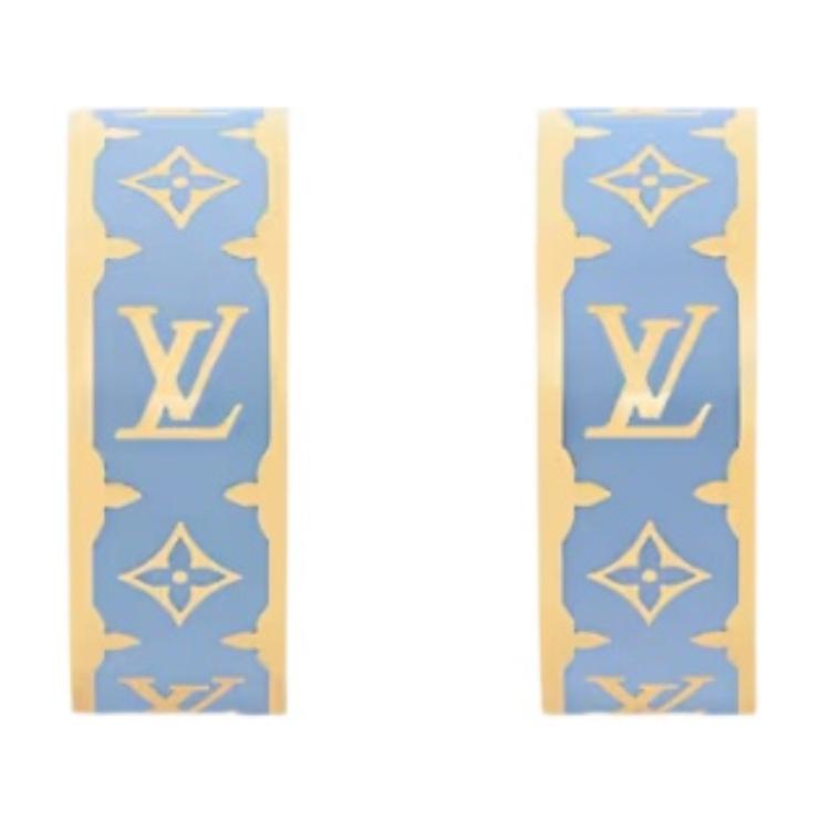 (Women) LOUIS VUITTON Logo Metal Enamel Earrings  Blue M01832