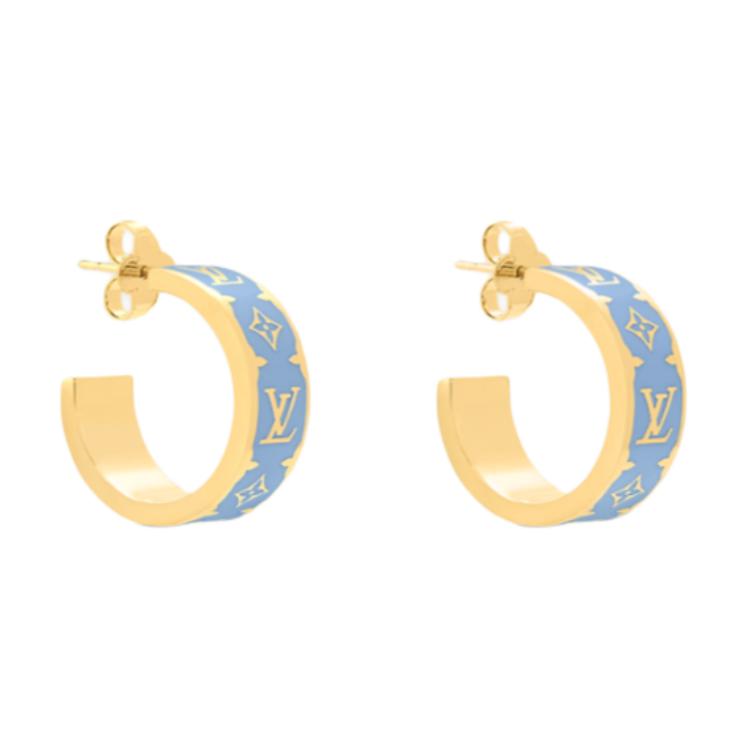 Lookbook (W) 루이 비통 로고 메탈 에나멜 이어링 블루 M01832