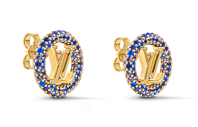 (Women) LOUIS VUITTON Logo Metal Rhinestone Earrings  Blue M01454 圖 3