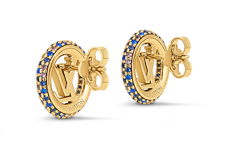 (Women) LOUIS VUITTON Logo Metal Rhinestone Earrings  Blue M01454 圖 4